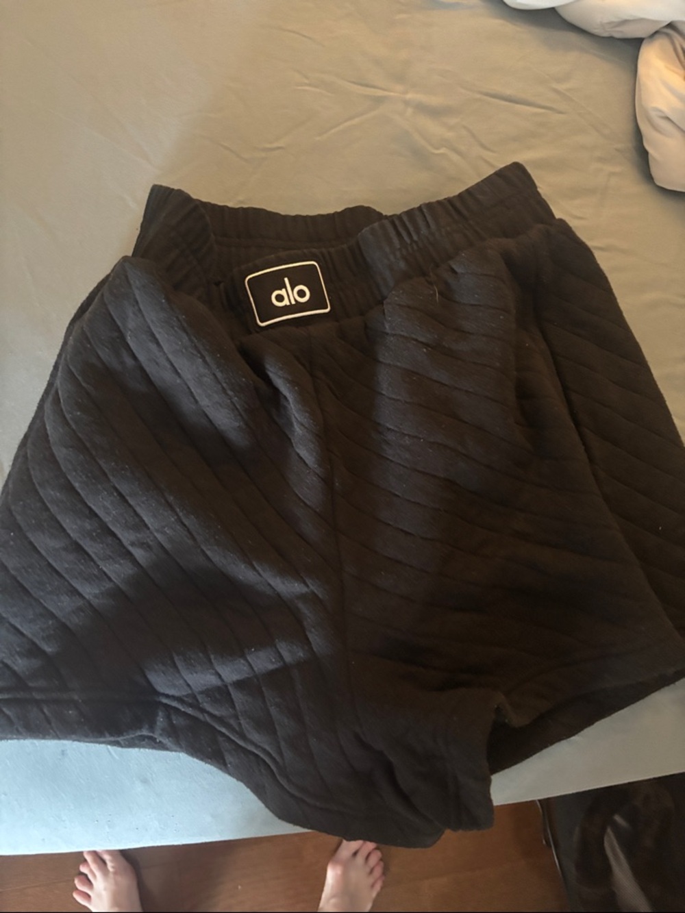 ALO Black Quilted Lounge Shorts